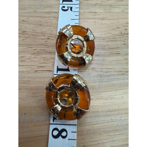 Vintage Sarah Coventry Amber-Toned Gold Clip-On Earrings Nautical Round Retro Co - Picture 6 of 6